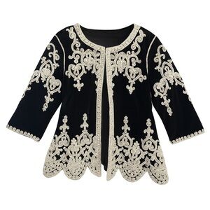 Simply Couture Black Sheer Embroidered‎ Top (L)